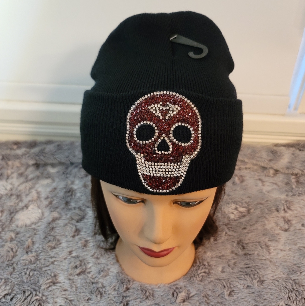Beanie hat patched sugar skull